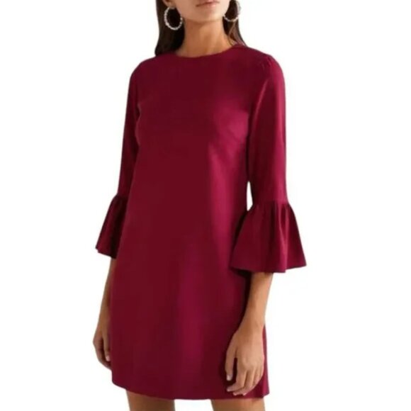 Alice + Olivia Coley Bell Sleeve A Line Mini Dress NWT in Bordeaux 2 - Picture 1 of 13